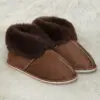 топли вълнени дамски пантофи | Milvena | Милвена - Български кожени изделия от агнешка кожа тъмно кафяви дамски пантофи
