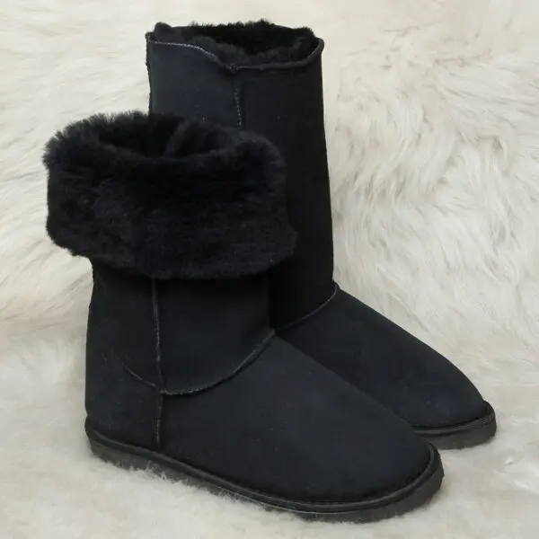 черни кожени ботуши от агнешка кожа | Milvena | Милвена - Български кожени изделия от агнешка кожа ботуши от овча кожа