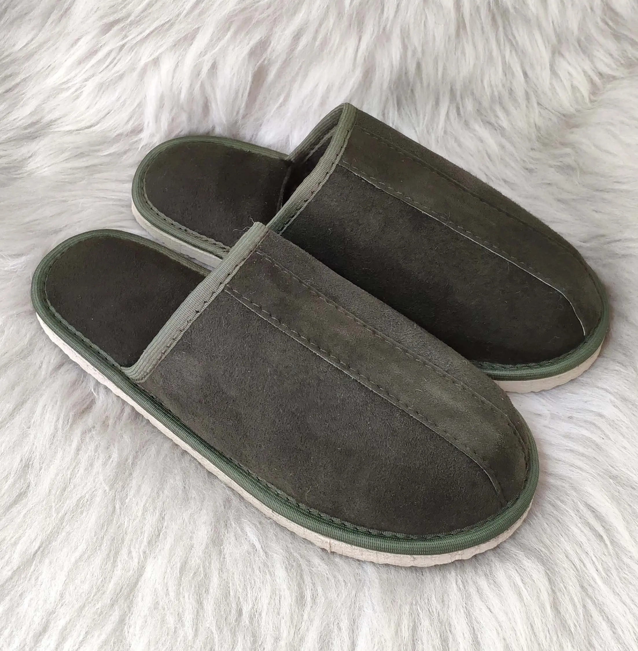 зелени кожени пантофи от агнешка кожа