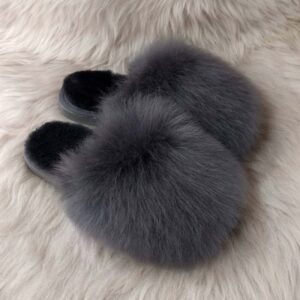 сиви домашни чехли от агнешка кожа