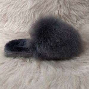 сиви дамски домашни чехли с пух