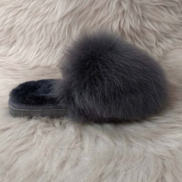 дамски домашни чехли от овча кожа | Milvena | Милвена - Български кожени изделия от агнешка кожа сиви дамски домашни чехли с пух