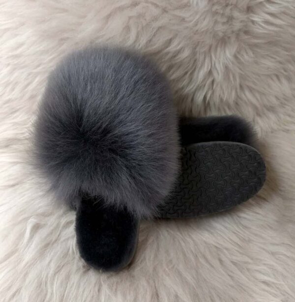 домашни дамки чехли мелвена | Milvena | Милвена - Български кожени изделия от агнешка кожа сиви дамски чехли за вкъщи