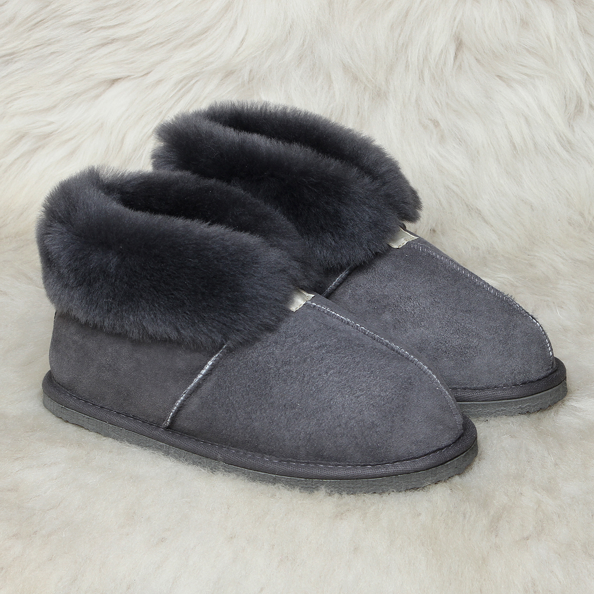 сиви дамски пантофи от естествена кожа