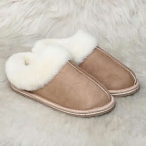 полупантофи дамски топли с бял пух | Milvena | Милвена - Български кожени изделия от агнешка кожа дамски пулопантофи светло кофяви