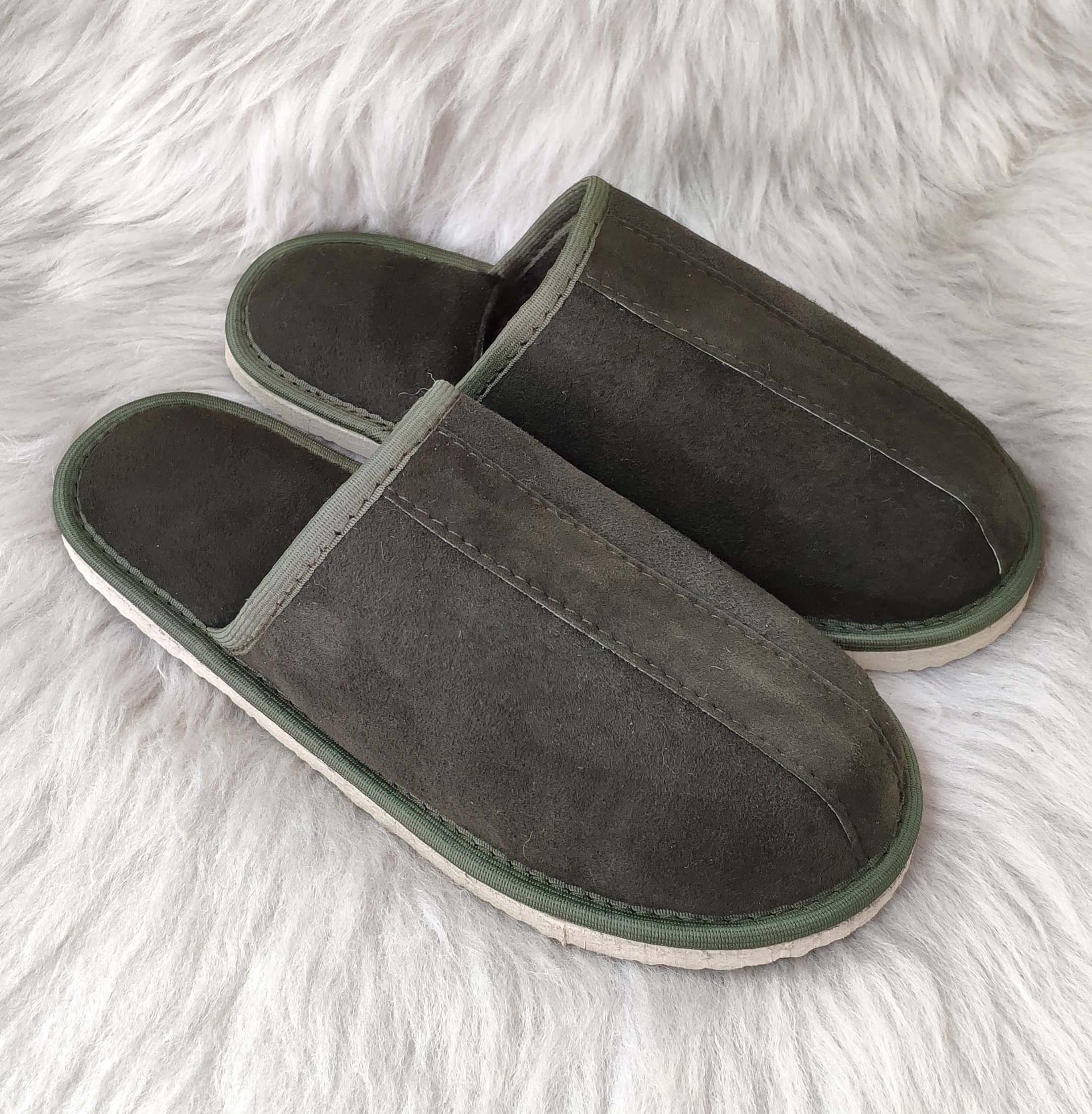 зелени кожени пантофи от агнешка кожа