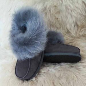 Дамски пантофи модел 3472 сиви с висок косъм - българско производство | Milvena | Милвена - Български кожени изделия от агнешка кожа Дамски пантофи модел 3472 сиви с висок косъм